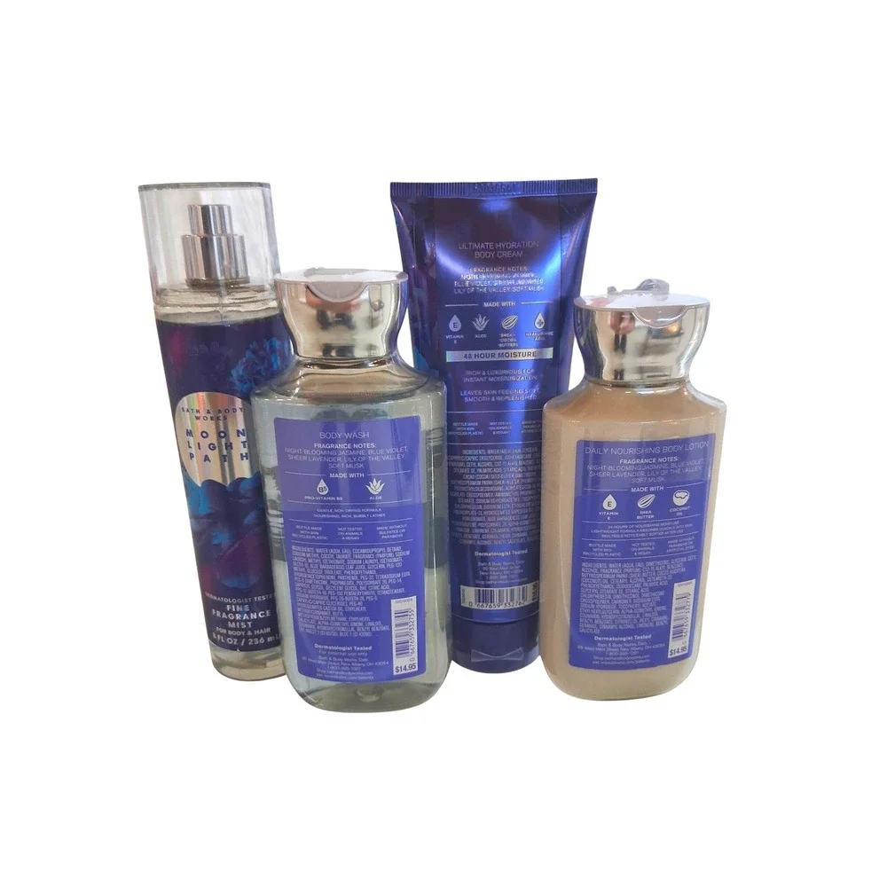 Bath & Body Works Women's Moonlight Path 4pcs Body Mist Cream Wash‎ Lotion Femi